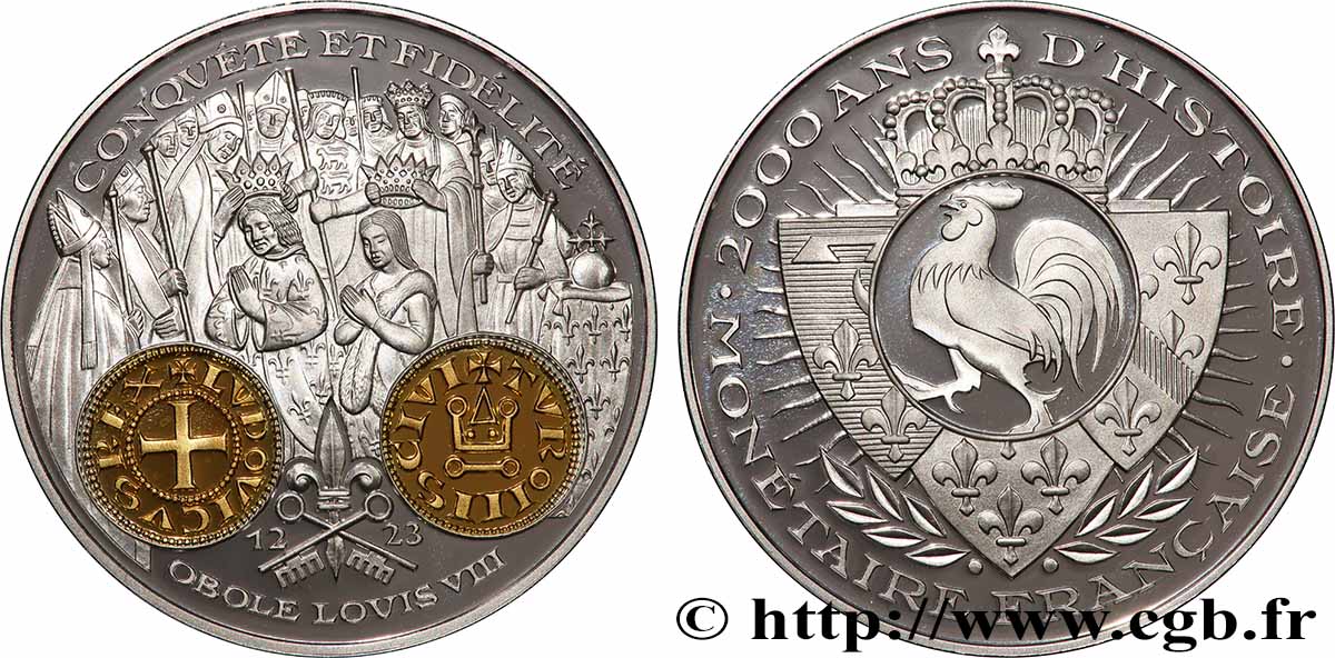 V REPUBLIC Médaille, 2000 ans d’histoire monétaire française, Obole Louis VIII MS