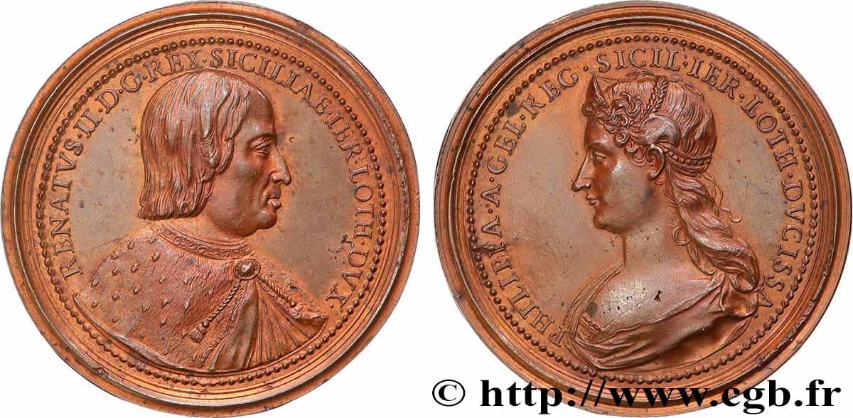 LORRAINE - DUCHÉ DE LORRAINE - RENÉ II Médaille, René II de Lorraine et Philippa de Gueldre TTB+