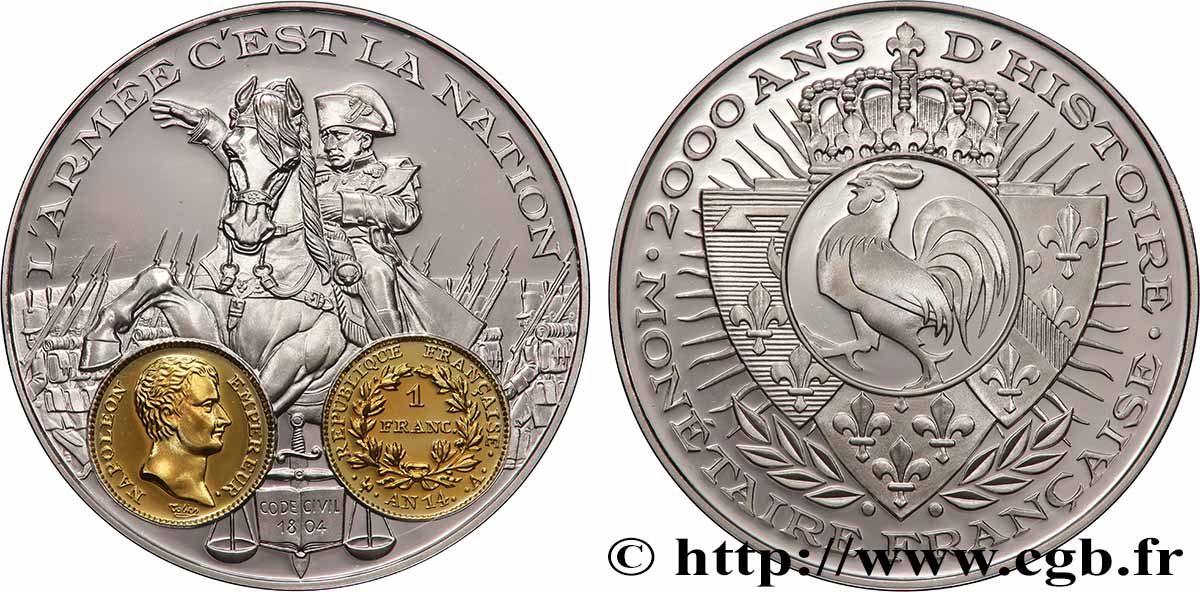 V REPUBLIC Médaille, 2000 ans d’histoire monétaire française, le franc de Napoléon MS