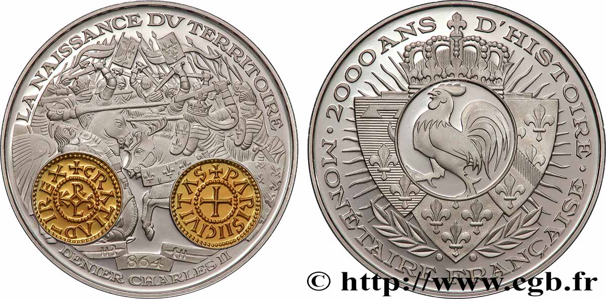 V REPUBLIC Médaille, 2000 ans d’histoire monétaire française, Denier Charles II MS