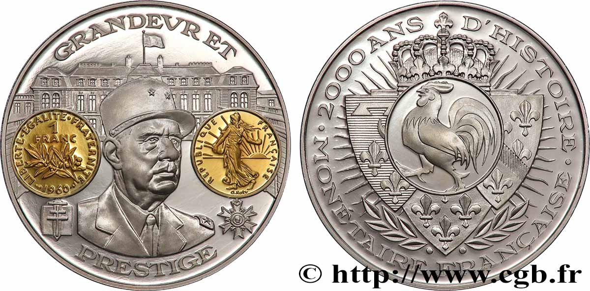 V REPUBLIC Médaille, 2000 ans d’histoire monétaire française, Charles de Gaulle et le Franc MS