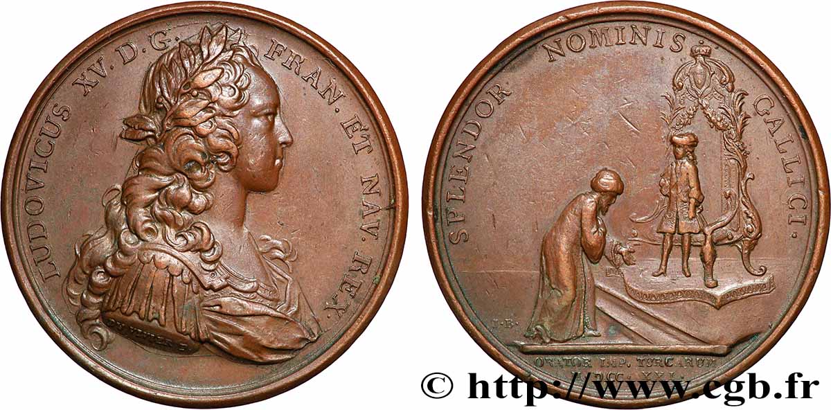 LOUIS XV THE BELOVED Médaille, Audience de l’ambassadeur de Turquie AU/XF