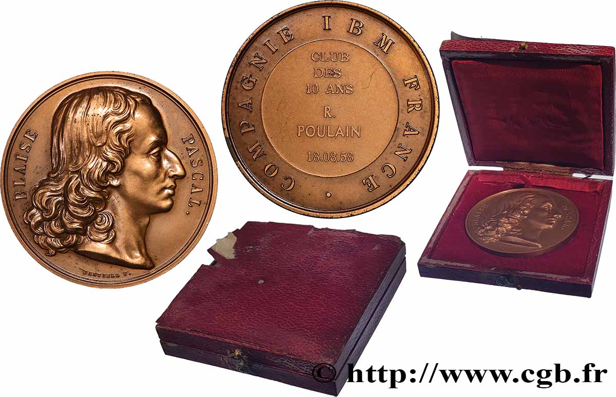 CINQUIÈME RÉPUBLIQUE Médaille, Blaise Pascal, Compagnie IBM France TTB+