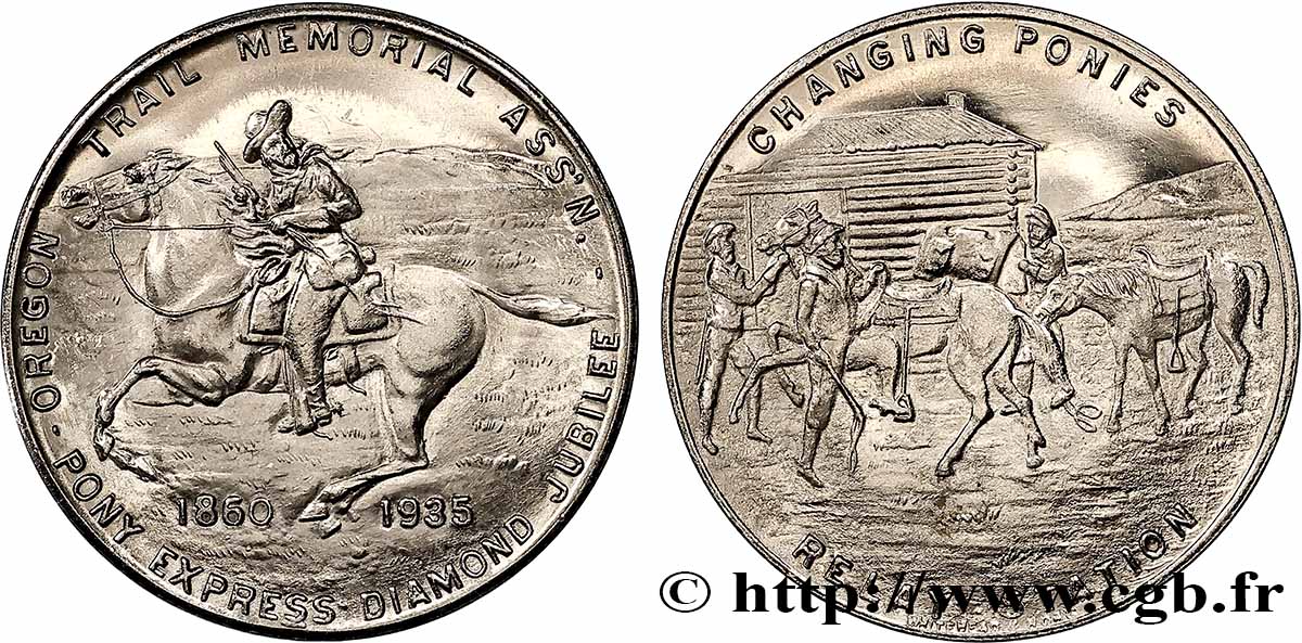 ÉTATS-UNIS D&nbsp;AMÉRIQUE Médaille, Jubilé de diamant du Pony Express SUP