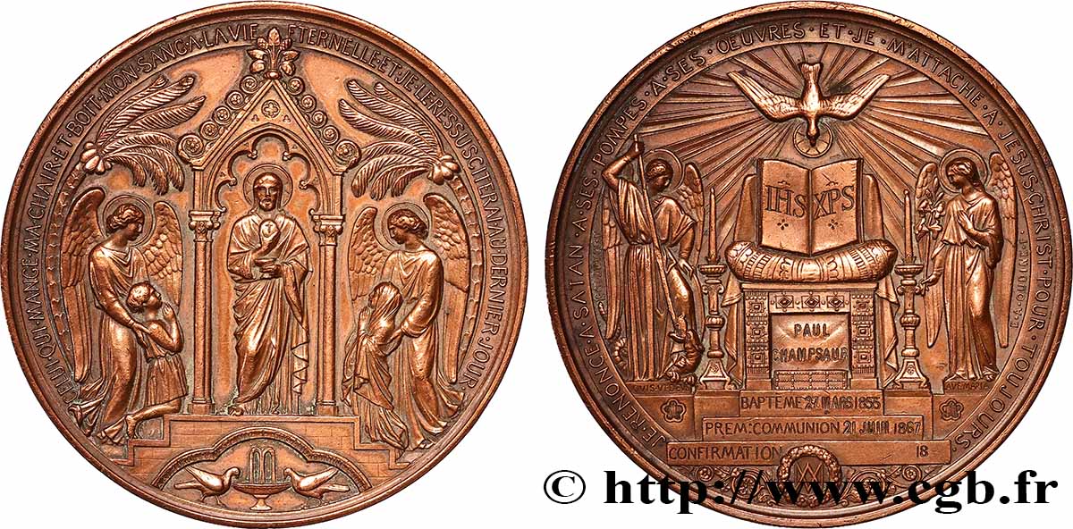 SECOND EMPIRE Médaille de Baptême, Communion et Confirmation XF