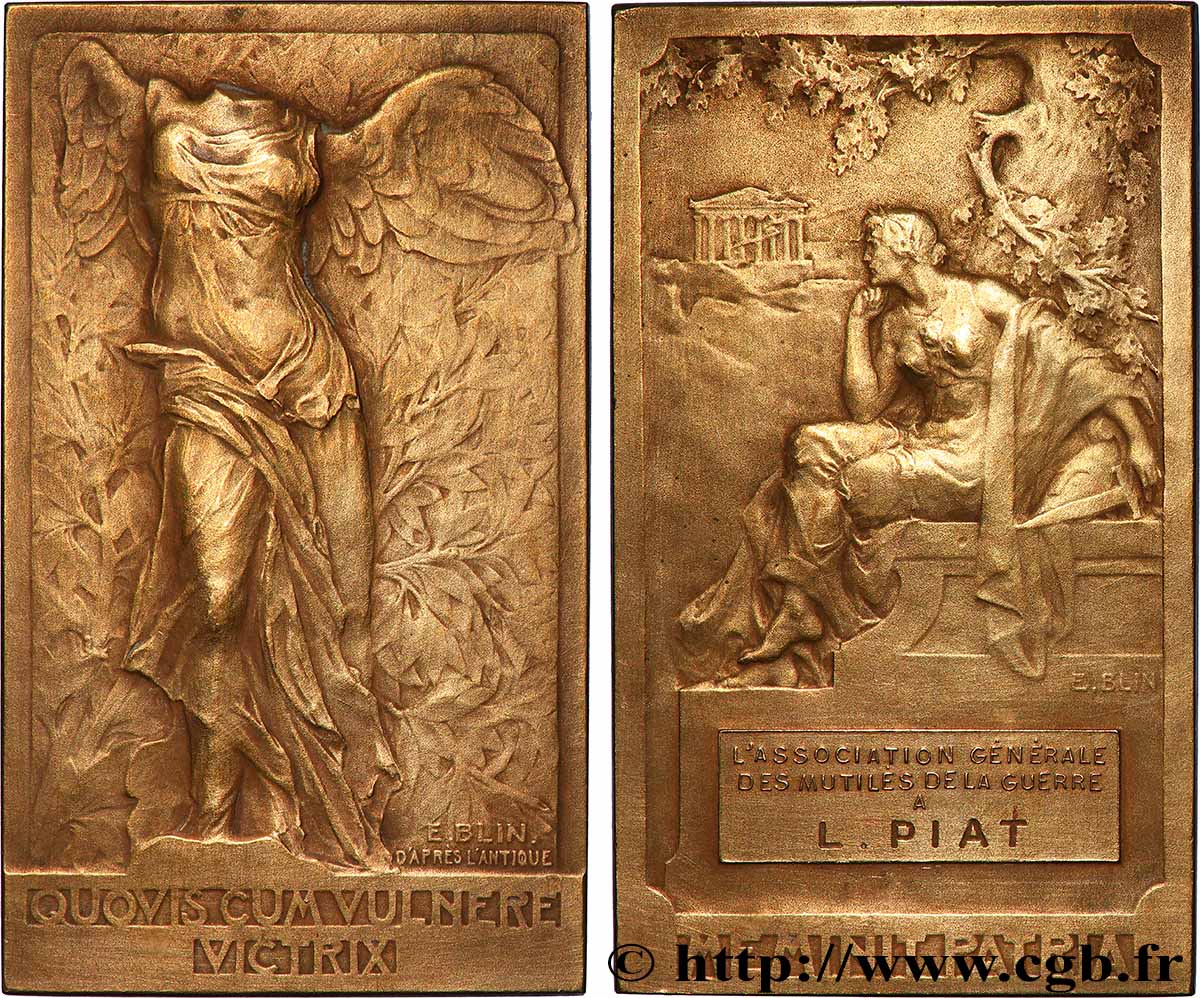 III REPUBLIC Plaquette, Association générale des mutilés de la Guerre AU