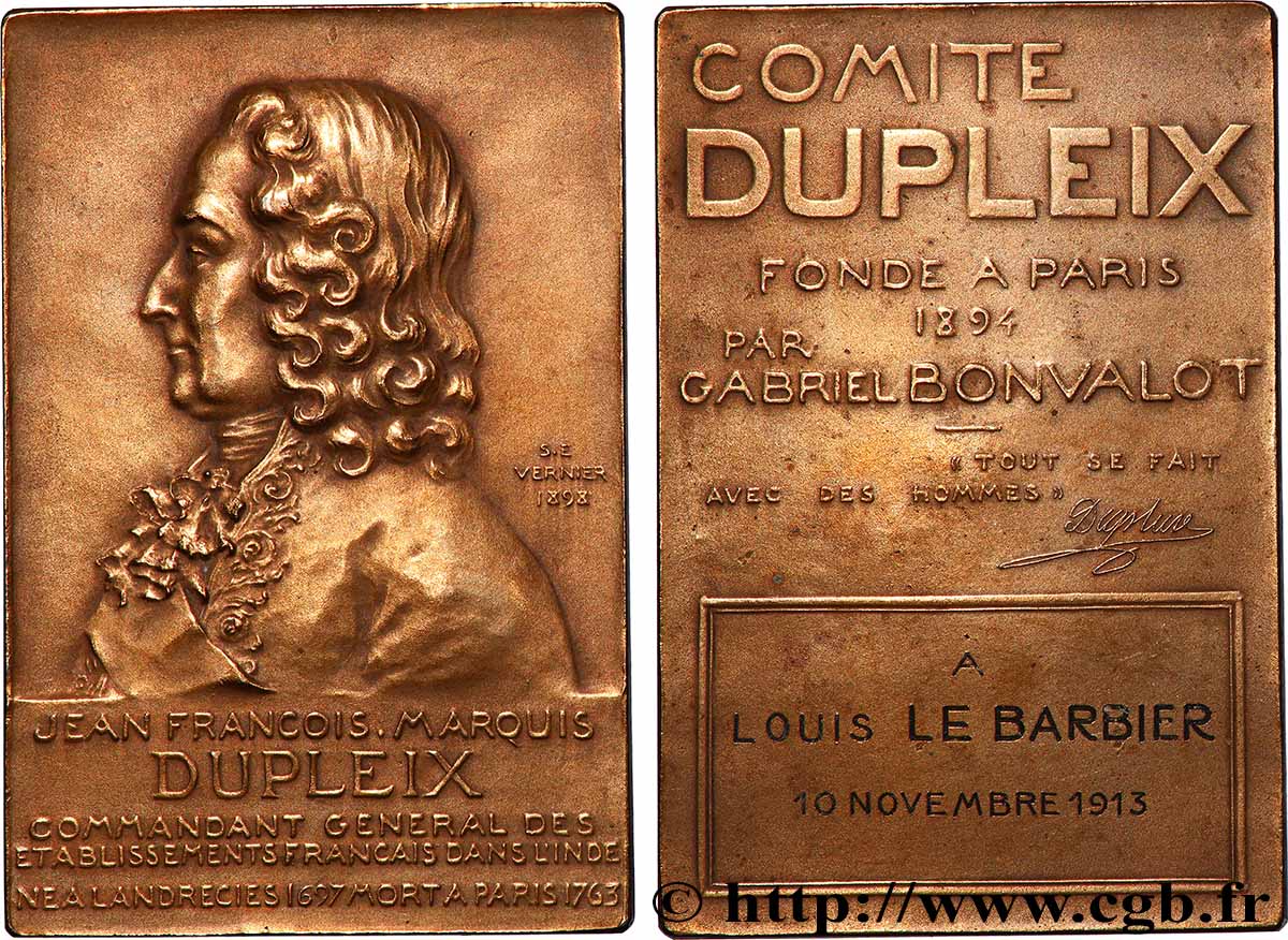 III REPUBLIC Plaquette, Comité Dupleix AU