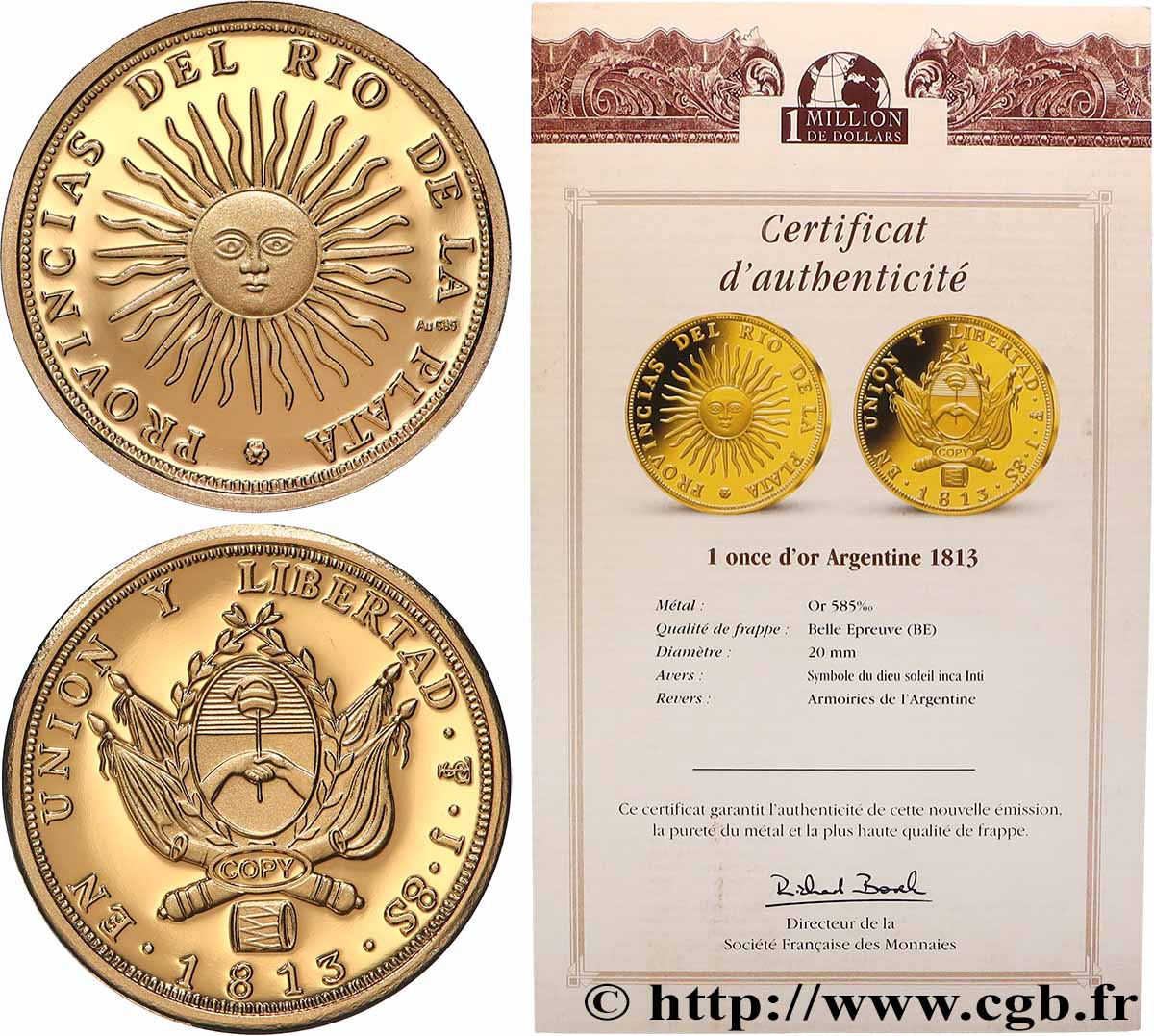 SERIE DA 1 MILIONE DI DOLLARI Médaille, Reproduction d’une monnaie, 8 Escudos d’Argentine BE
