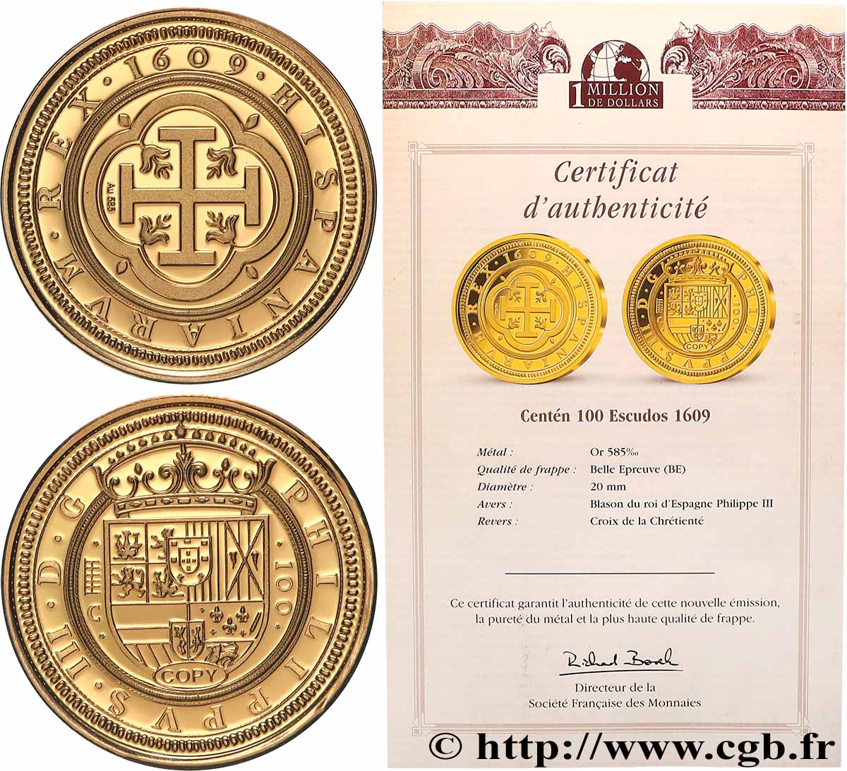 SERIE DA 1 MILIONE DI DOLLARI Médaille, Reproduction d’une monnaie, Centen 100 Escudos BE