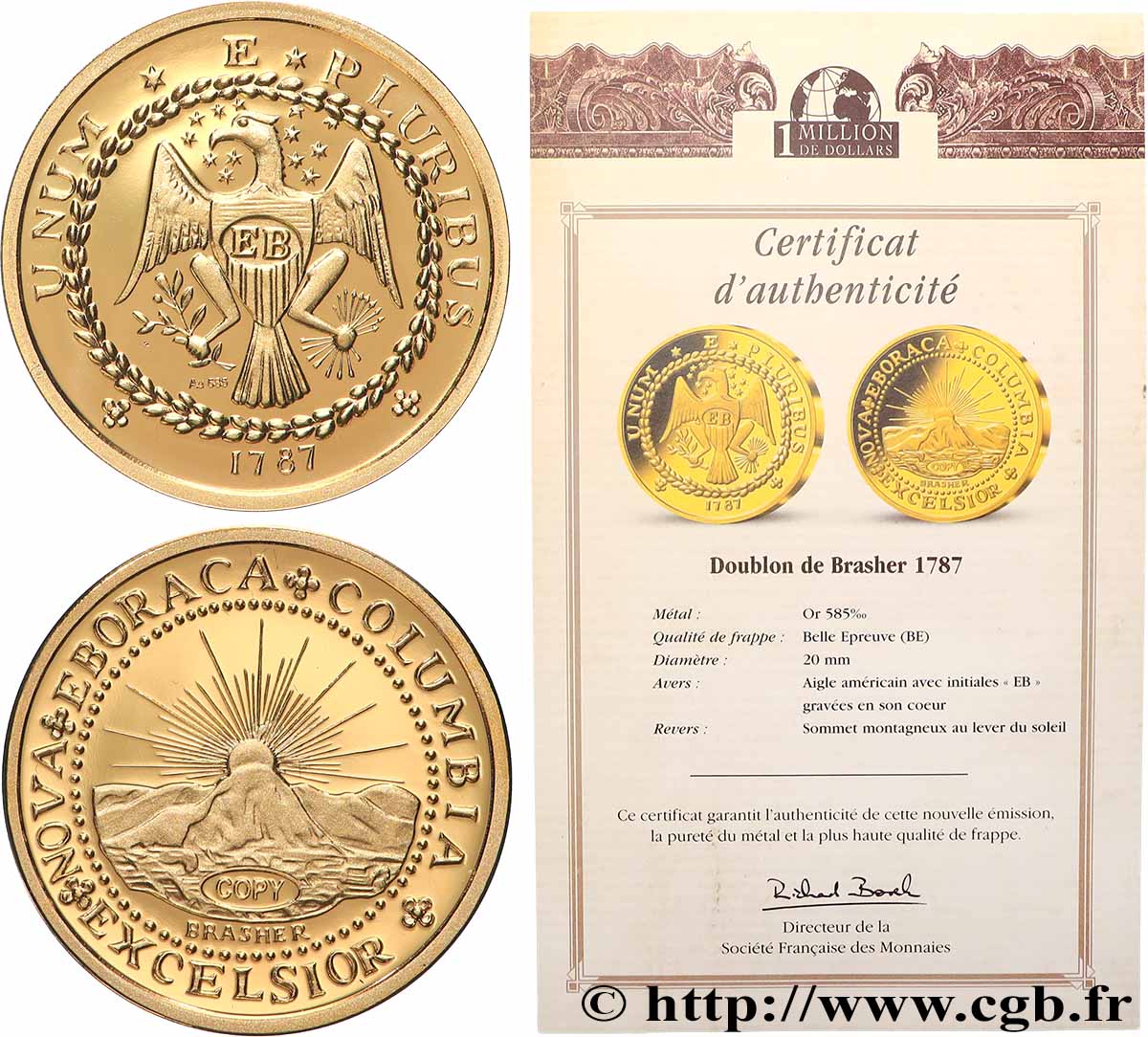 SÉRIE 1 MILLION DE DOLLARS Médaille, Reproduction d’une monnaie, doublon de brasher BE