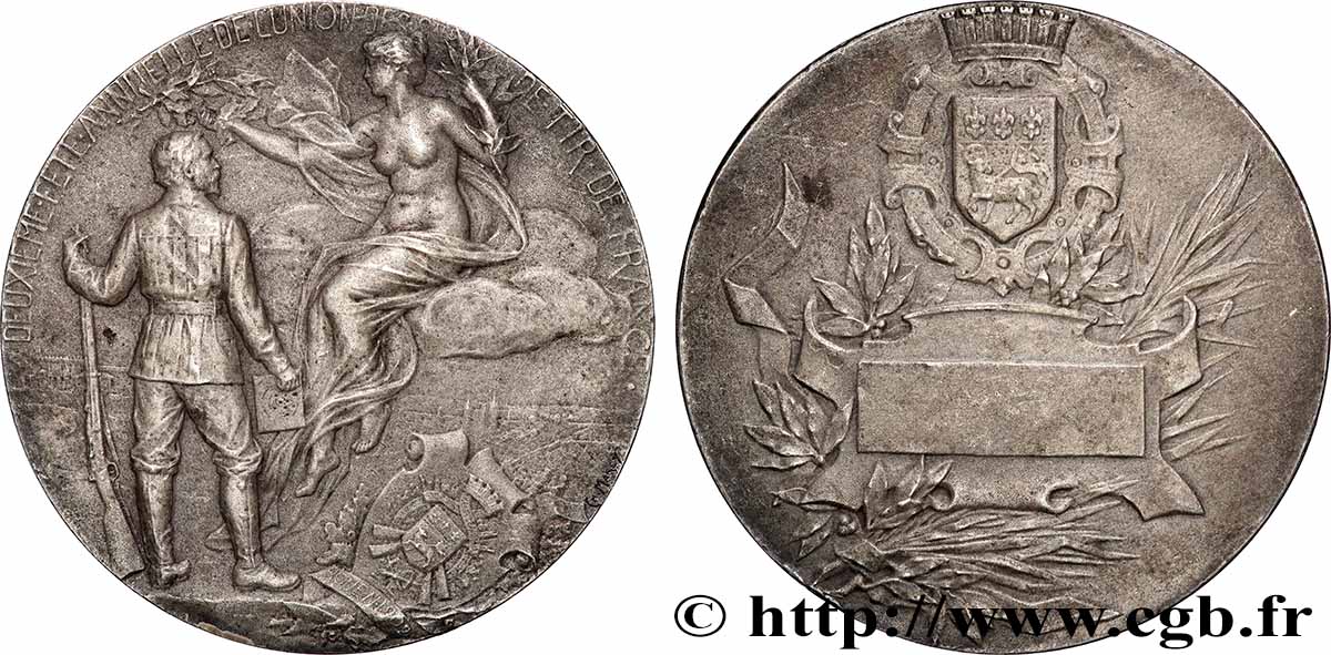 III REPUBLIC Médaille, Deuxième fête annuelle de l’union des sociétés de tir de France XF