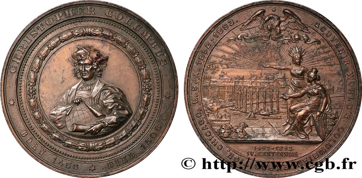 ÉTATS-UNIS D&nbsp;AMÉRIQUE Médaille, Souvenir de la Columbian Exposition q.SPL