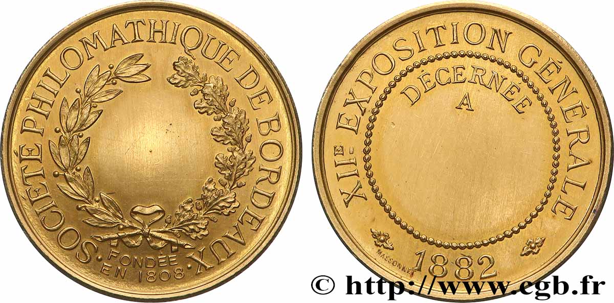 TROISIÈME RÉPUBLIQUE Médaille, XIIe exposition générale, Société philomathique SUP