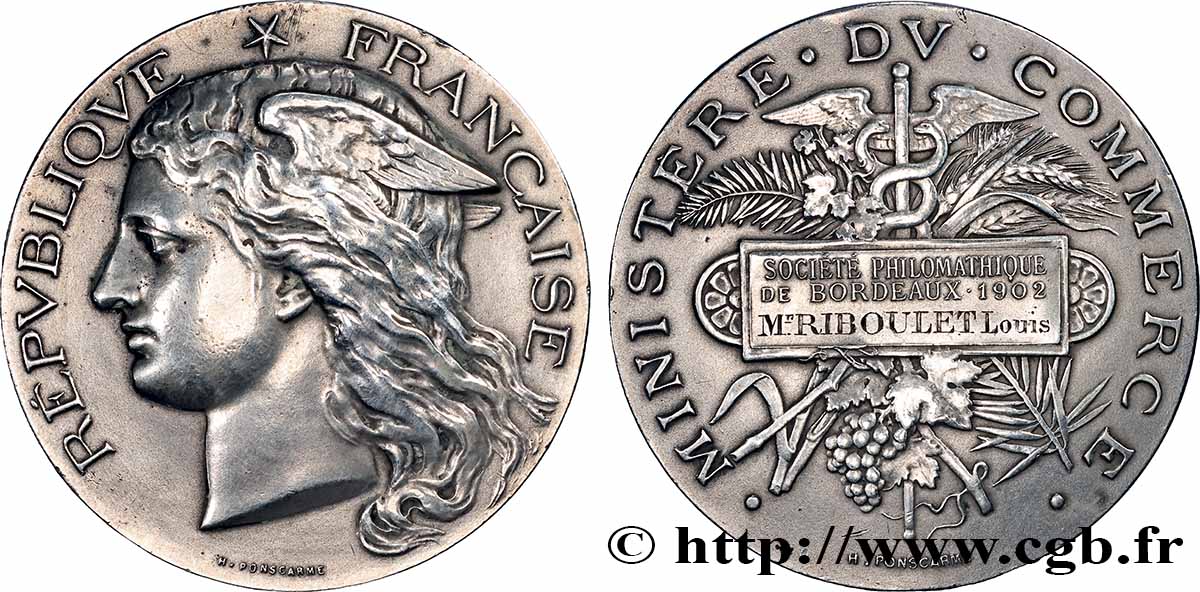 TROISIÈME RÉPUBLIQUE Médaille, Ministère du commerce, Société philomathique TTB/TTB+