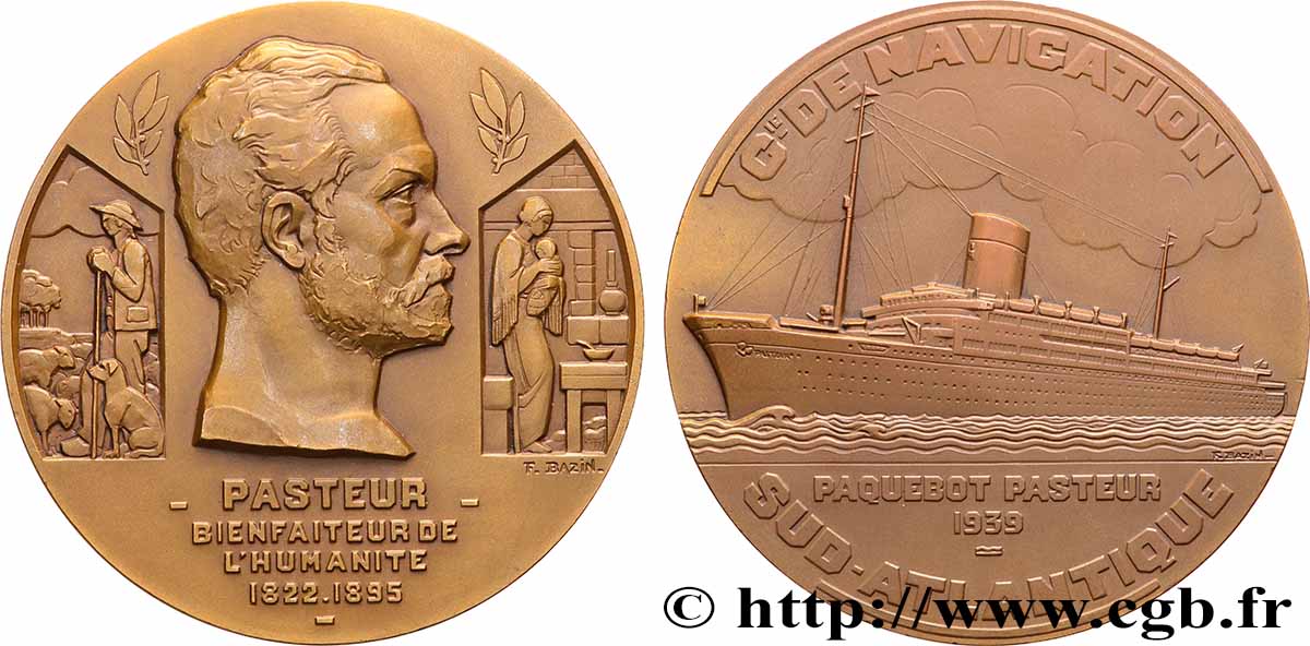 TROISIÈME RÉPUBLIQUE Médaille, Paquebot Pasteur SUP