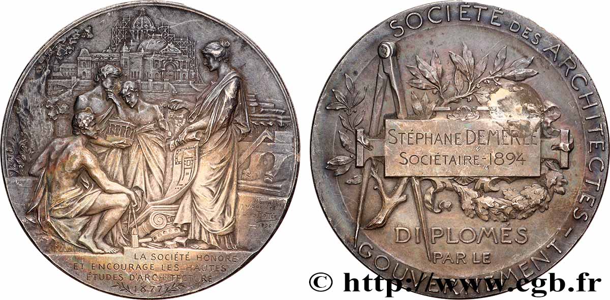 TROISIÈME RÉPUBLIQUE Médaille, Société des architectes, diplômés par le gouvernement TTB