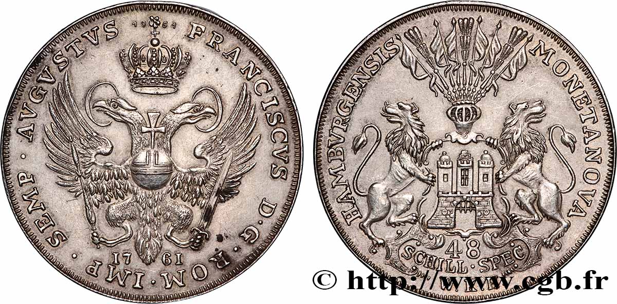 ALLEMAGNE - VILLE LIBRE DE HAMBOURG Médaille, Reproduction de la 48 Schilling armes de la ville / aigle impérial TTB