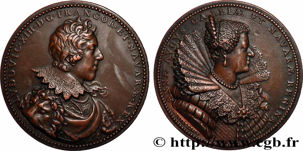 LOUIS XIII LE JUSTE Médaille, Louis XIII et Anne d’Autriche, frappe postérieur SUP