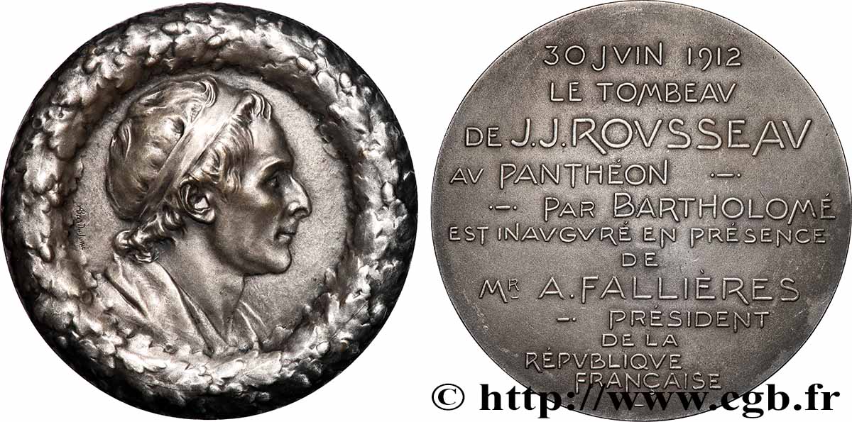 TROISIÈME RÉPUBLIQUE Médaille, Tombeau deJean Jacques Rousseau au Panthéon TTB+