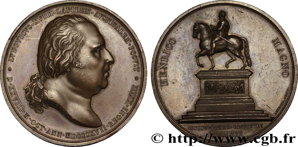 LOUIS XVIII Médaille, Statue équestre d’Henri IV SUP
