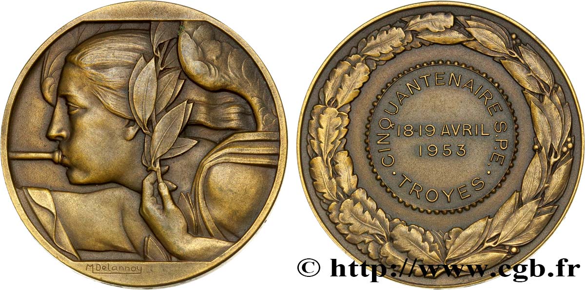 CUARTA REPUBLICA FRANCESA Médaille “La Renommée” - ville de Troyes, cinquantenaire du S.P.E. EBC