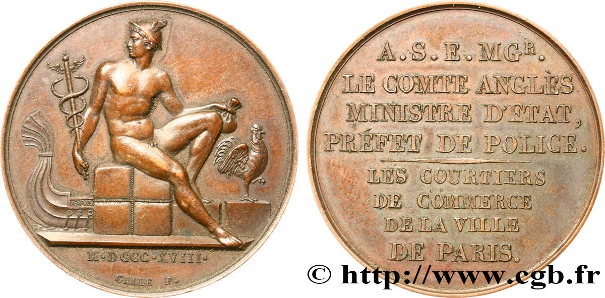 LUIGI XVIII Médaille de Jules Anglès, pour les courtiers de commerce q.SPL