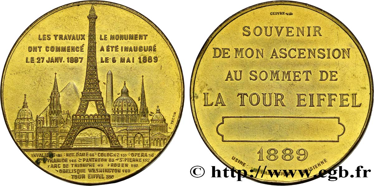 TROISIÈME RÉPUBLIQUE Médaille de l’ascension de la Tour Eiffel (sommet) SUP