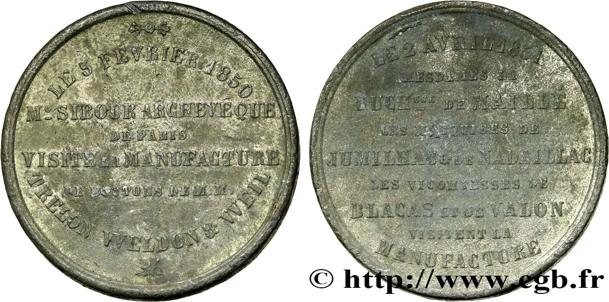 ZWEITE FRANZOSISCHE REPUBLIK Médaille de visite de manufacture SS