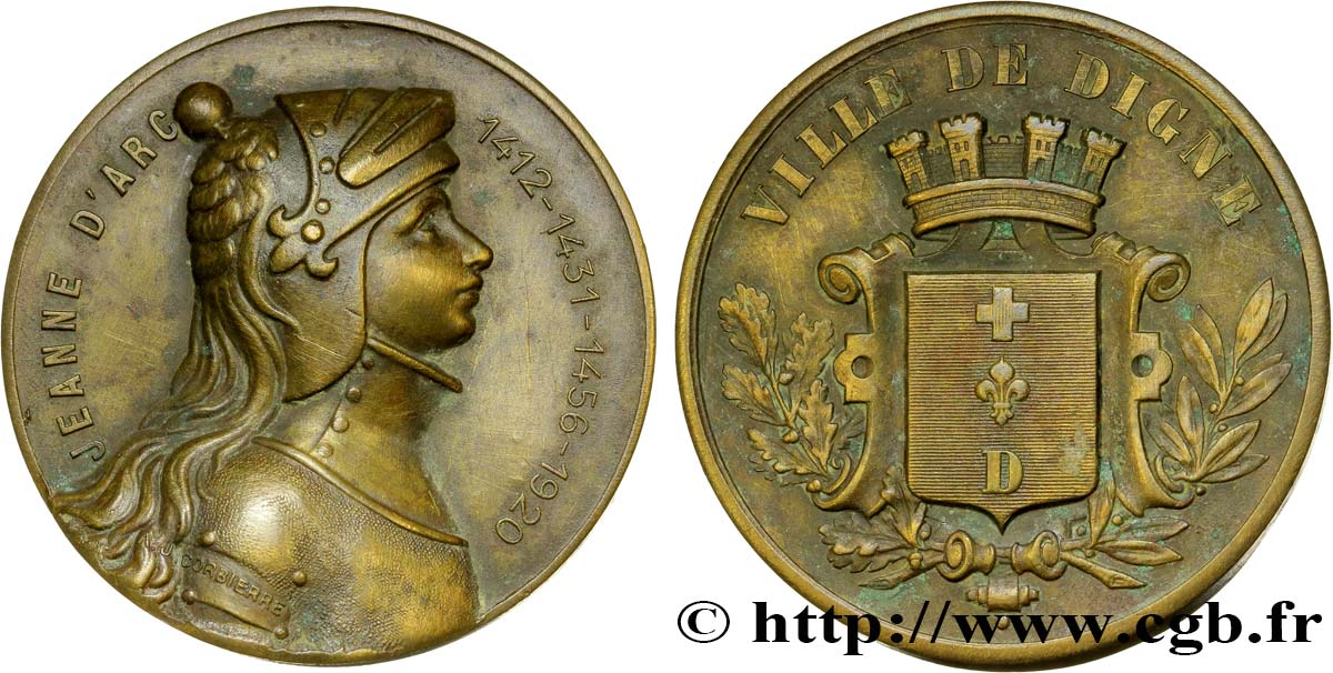III REPUBLIC Médaille de la ville de Digne - Jeanne d’Arc AU