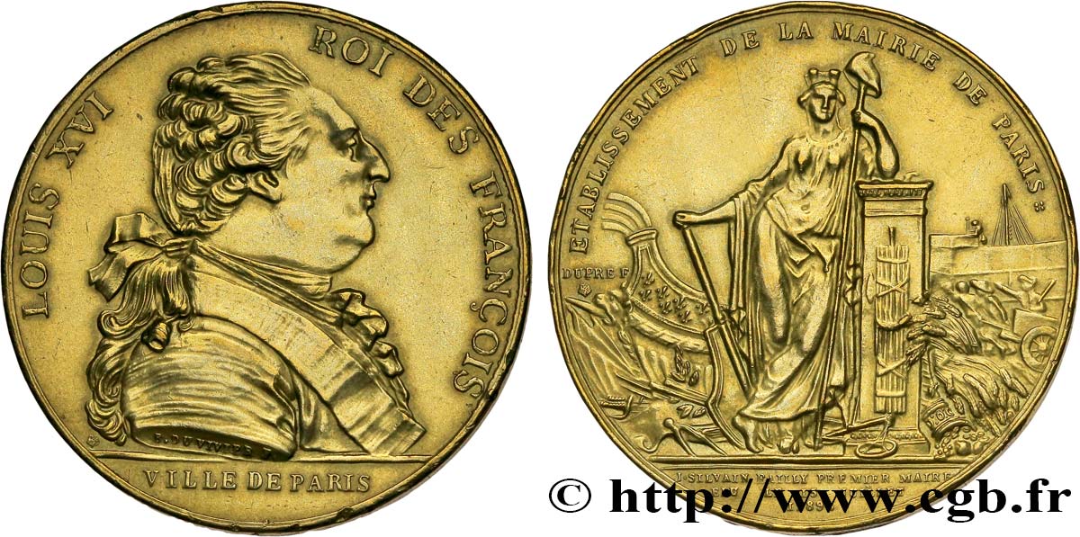LOUIS XVI Médaille de la ville de Paris - J. S. Bailly maire VZ