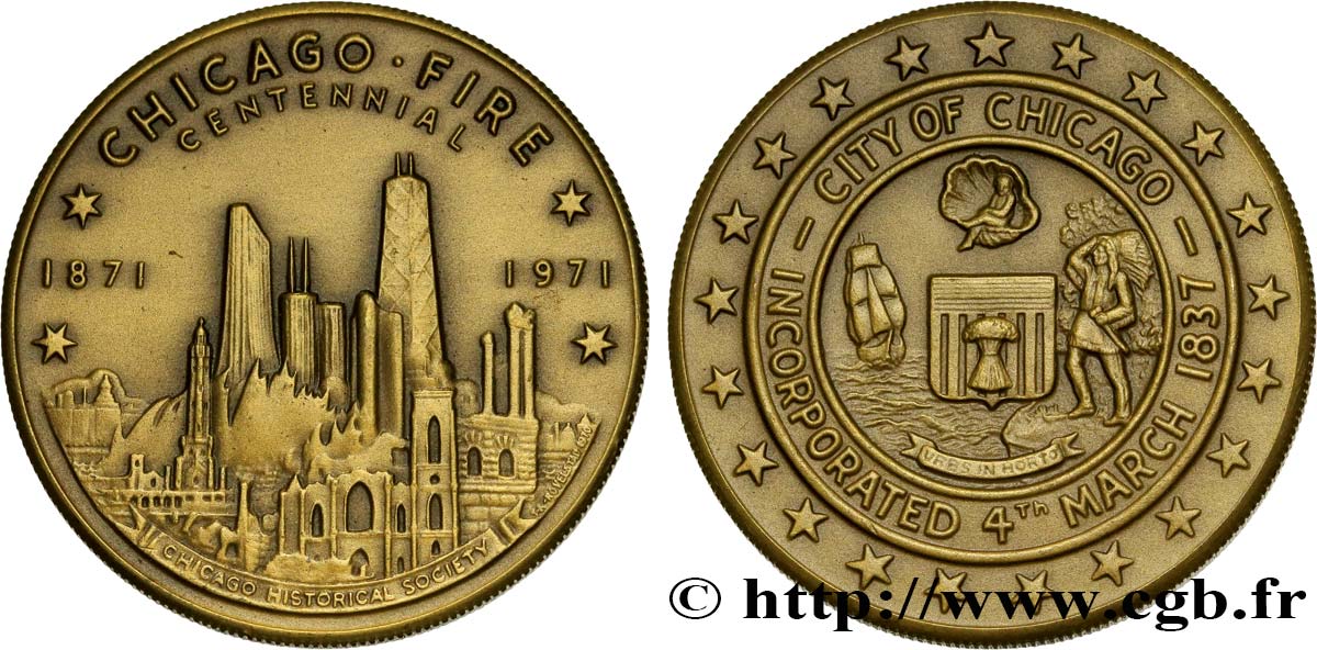 ÉTATS-UNIS D AMÉRIQUE Médaille du centenaire de l’incendie de Chicago SUP