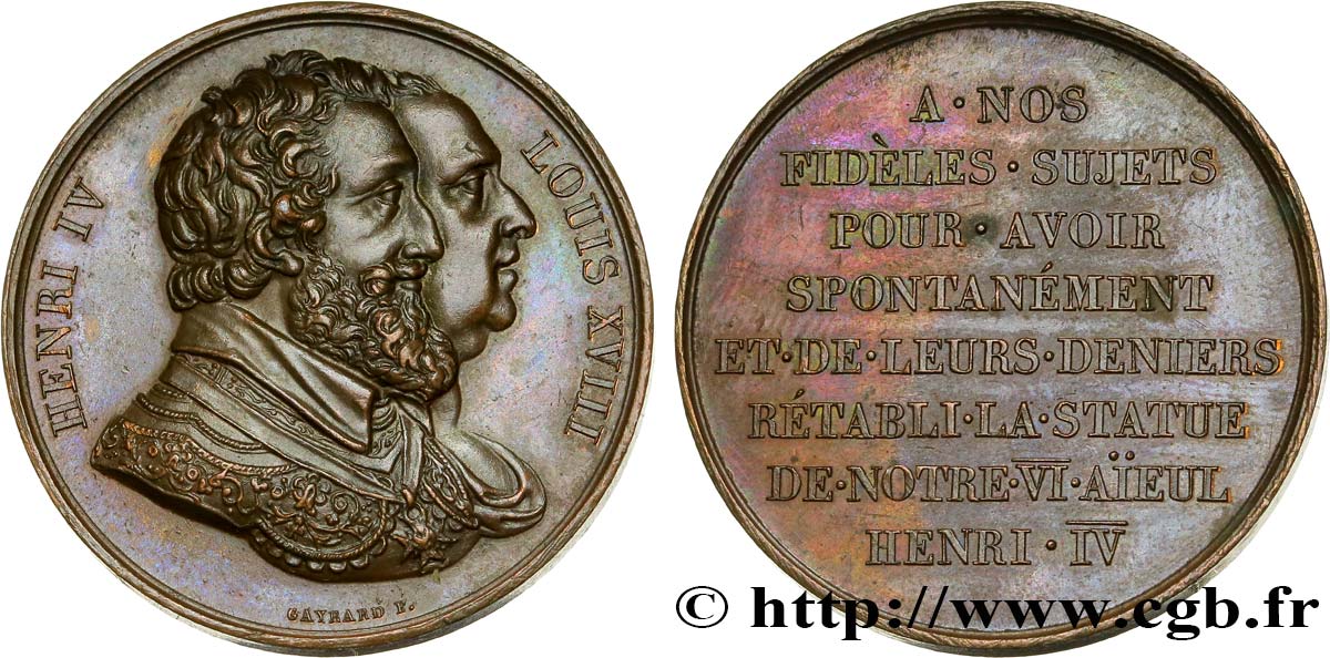 LOUIS XVIII Médaille de la statue équestre d’Henri IV TTB+