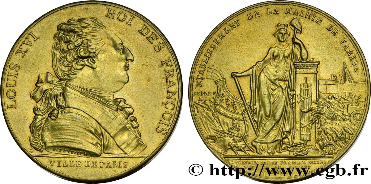 LOUIS XVI Médaille, Ville de Paris - J. S. Bailly maire SUP