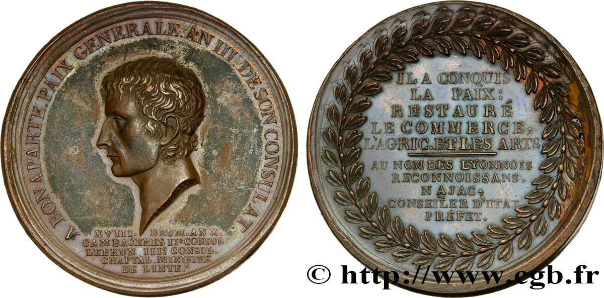 GESCHICHTE FRANKREICHS Médaille des lyonnais reconnaissants à Bonaparte fVZ