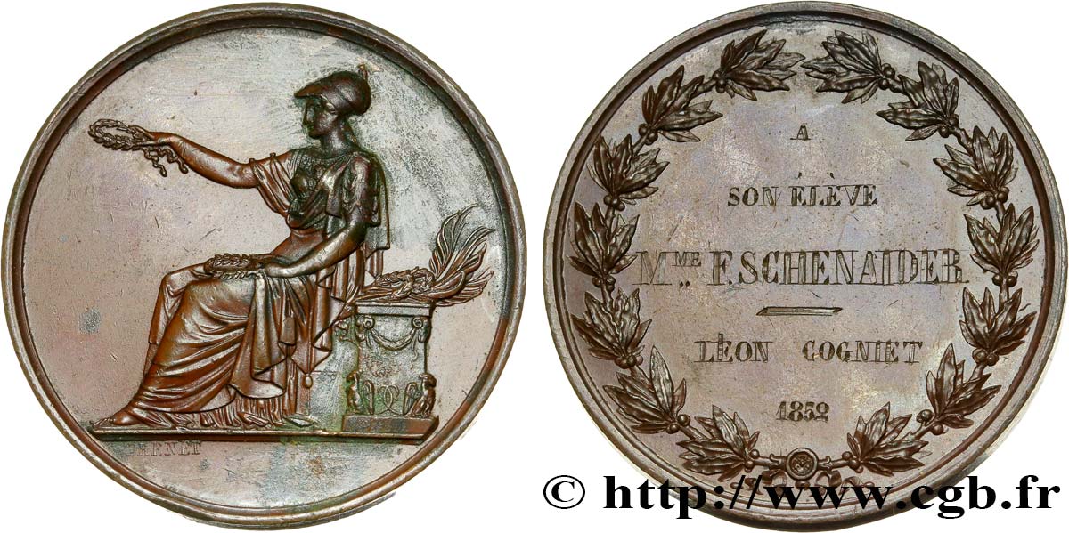 DEUXIÈME RÉPUBLIQUE Médaille de récompense, de Léon Cognier à Félicie Schneider TTB