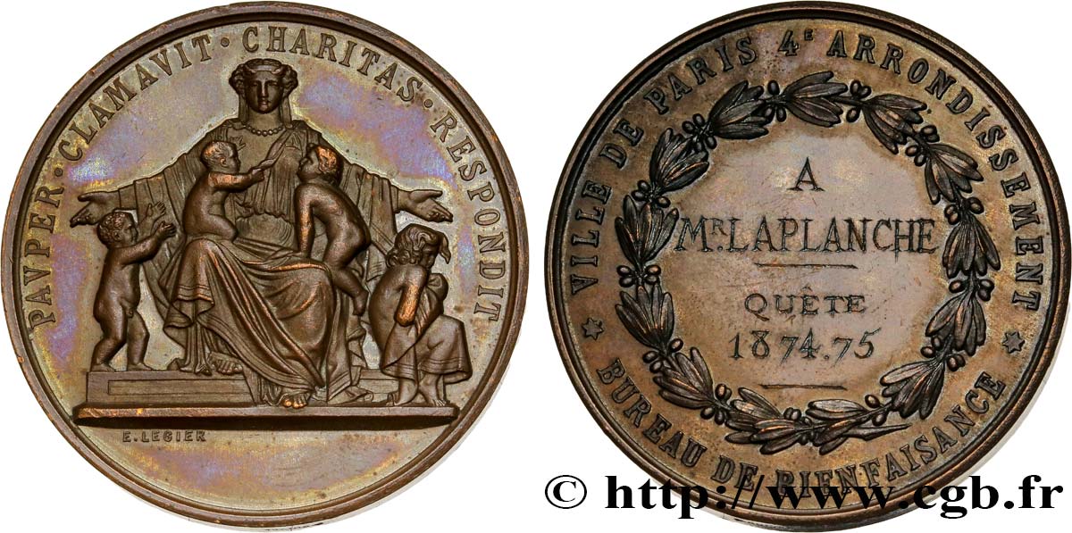 TROISIÈME RÉPUBLIQUE Médaille de la ville de Paris - bureau de bienfaisance SUP