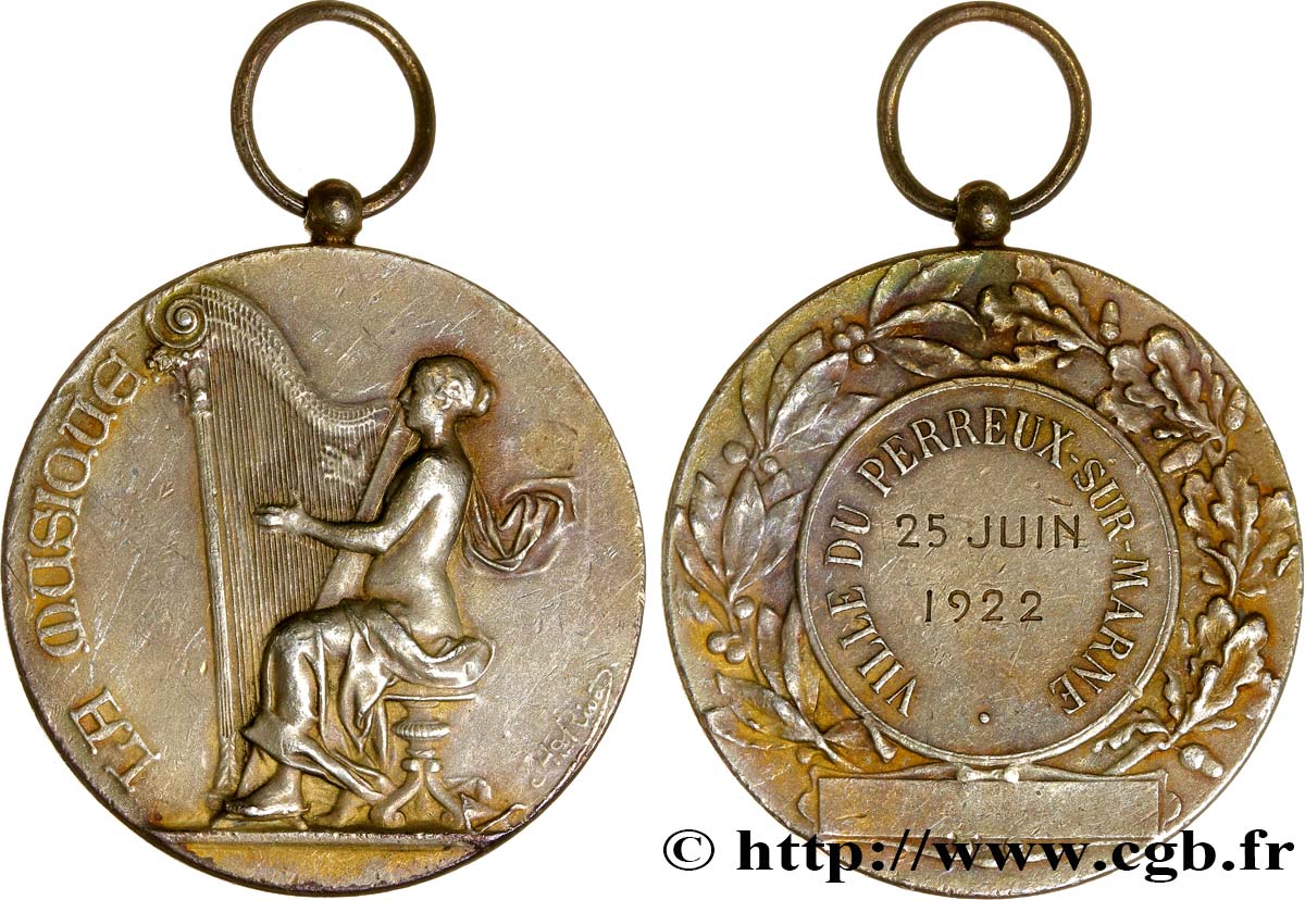 III REPUBLIC Médaille de Perreux-sur-Marne - la musique AU
