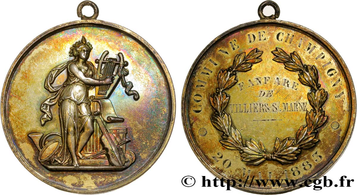 TROISIÈME RÉPUBLIQUE Médaille de Champigny - la fanfare de Villier-sur-Marne TTB+