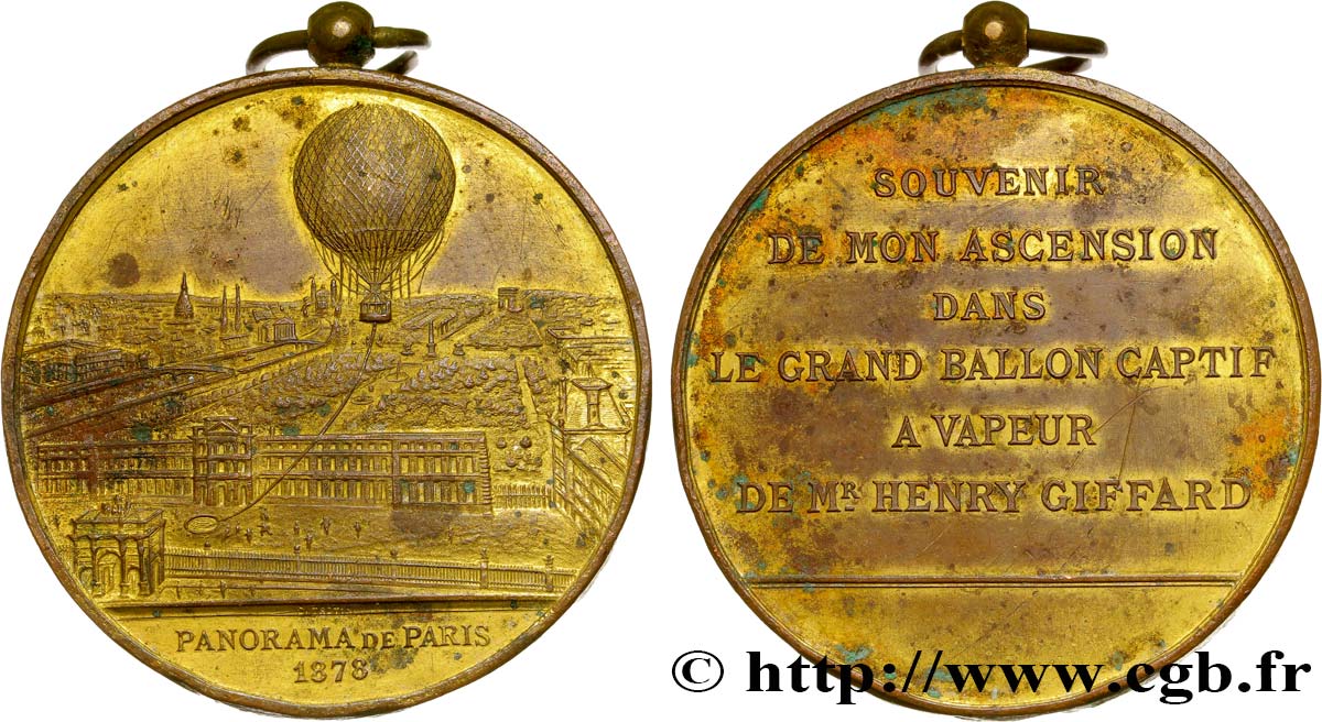 TERCERA REPUBLICA FRANCESA Médaille du ballon à vapeur - panorama de Paris MBC+