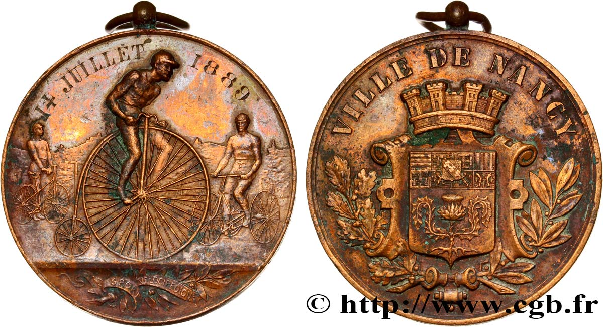 TROISIÈME RÉPUBLIQUE Médaille de Nancy - sport vélocipédique TTB/SUP