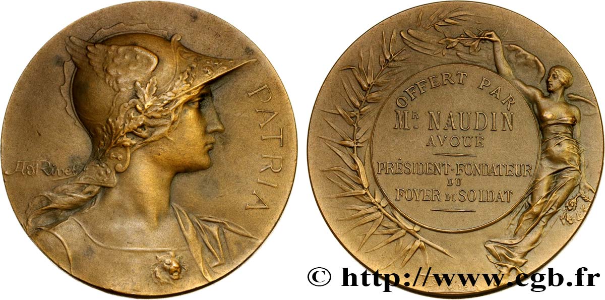 III REPUBLIC Médaille PATRIA, foyer du soldat XF/AU