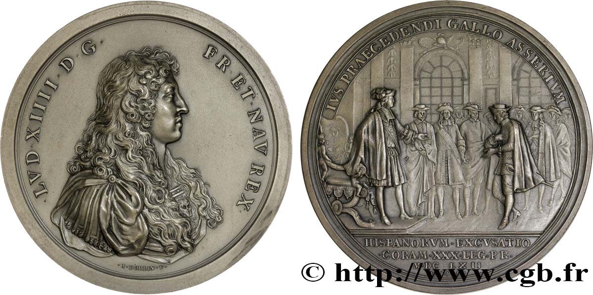 LOUIS XIV  THE SUN KING  Médaille, Droit de préséance reconnu par l’Espagne AU