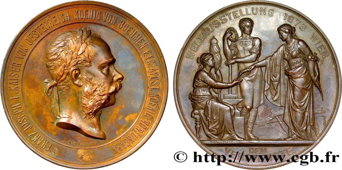 AUTRICHE - FRANÇOIS-JOSEPH Ier Médaille de l’exposition universelle de Vienne TTB+