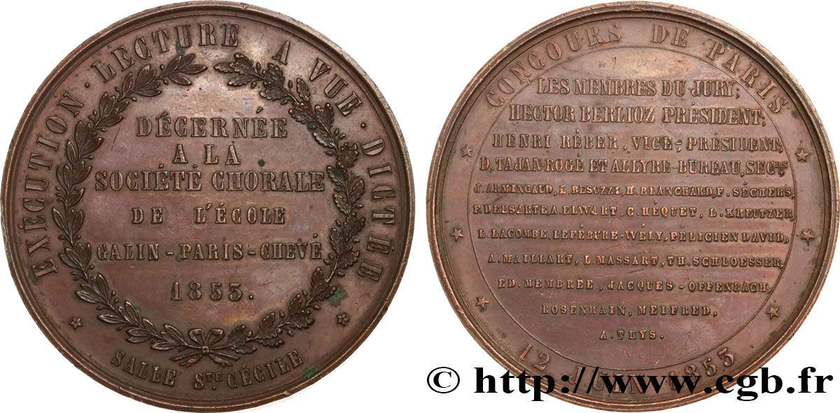 SECOND EMPIRE Médaille de chorale, décernée par Hector Berlioz q.SPL