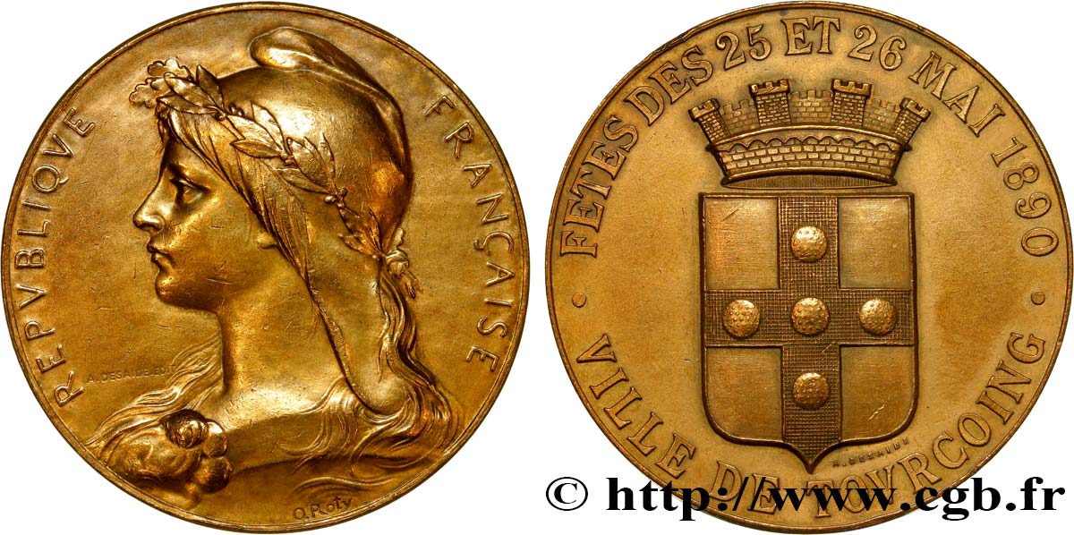 TROISIÈME RÉPUBLIQUE Médaille des fêtes des 25 et 26 mai 1890 TTB+