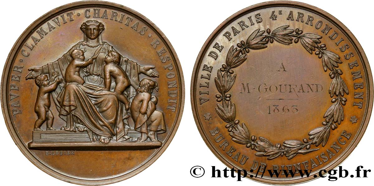 SECONDO IMPERO FRANCESE Médaille du bureau de bienfaisance de Paris SPL