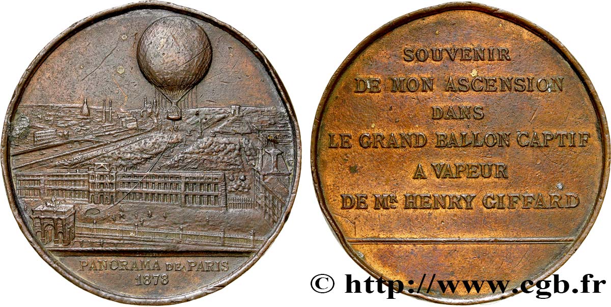 TERCERA REPUBLICA FRANCESA Médaille du ballon à vapeur - panorama de Paris BC+