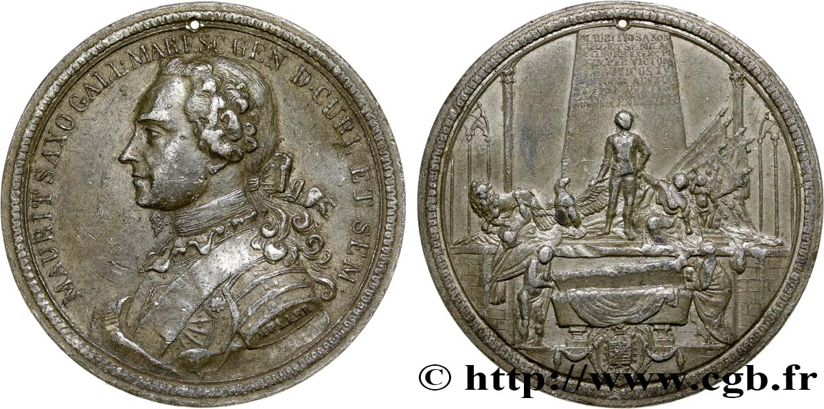 LOUIS XV THE BELOVED Médaille du mausolée du Maréchal Maurice de Saxe XF