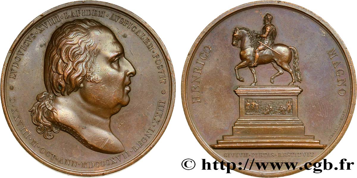 LOUIS XVIII Médaille, Statue équestre d’Henri IV TTB+