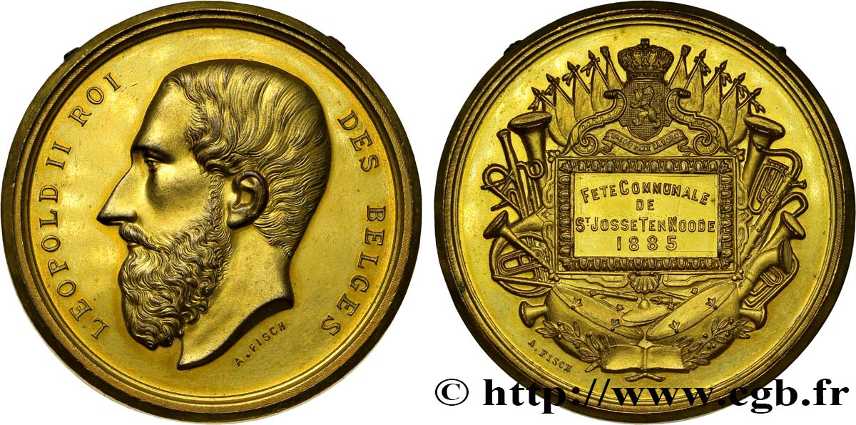 BELGIQUE - ROYAUME DE BELGIQUE - LÉOPOLD II Médaille, fête communale AU